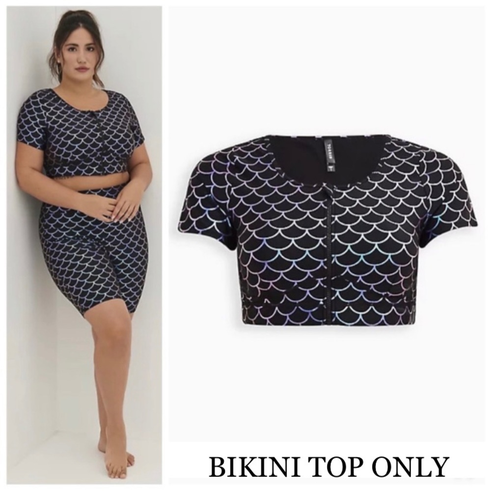 NWT TORRID Zip Front Short Sleeve Active Swim Top - Mermaid